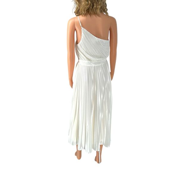 Lulus White One Shoulder Pleated Midi Dress M Grecian Formal Prom Wedding - Picture 7 of 9